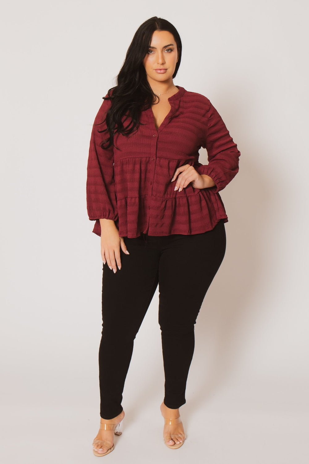 CULTURE CODE Tops Plus Size Tessa Babydoll Top - Burgundy