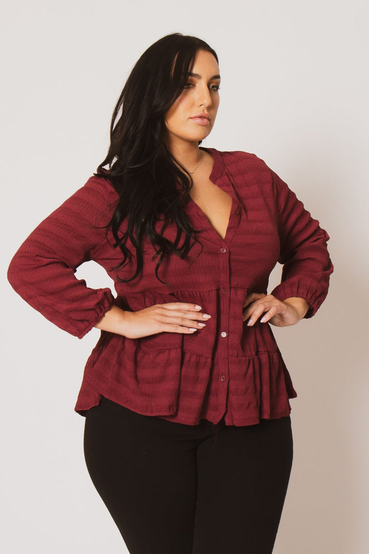 CULTURE CODE Tops Plus Size Tessa Babydoll Top - Burgundy