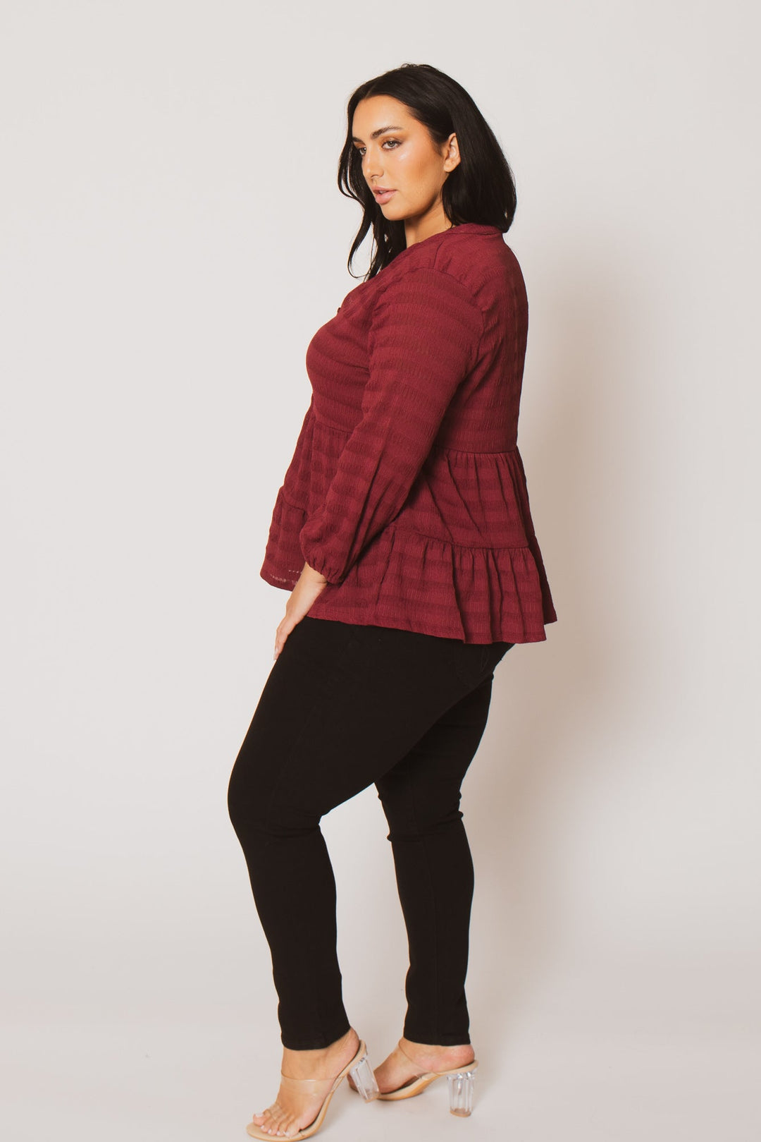 CULTURE CODE Tops Plus Size Tessa Babydoll Top - Burgundy