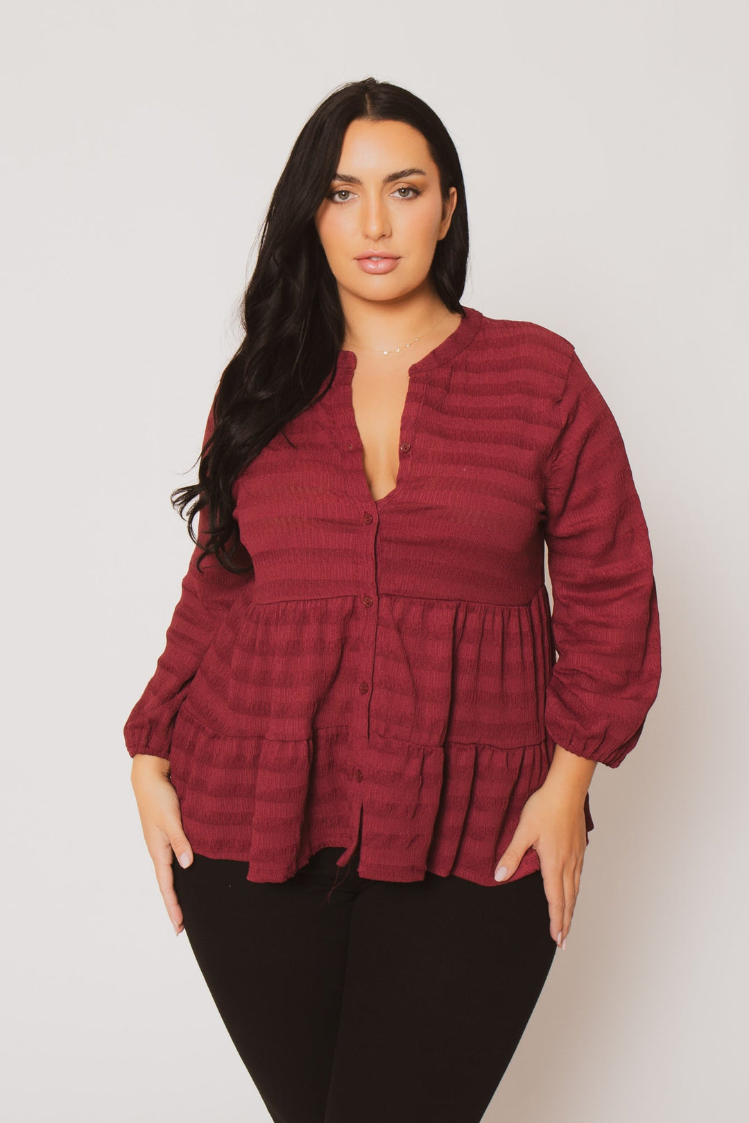 CULTURE CODE Tops Plus Size Tessa Babydoll Top - Burgundy