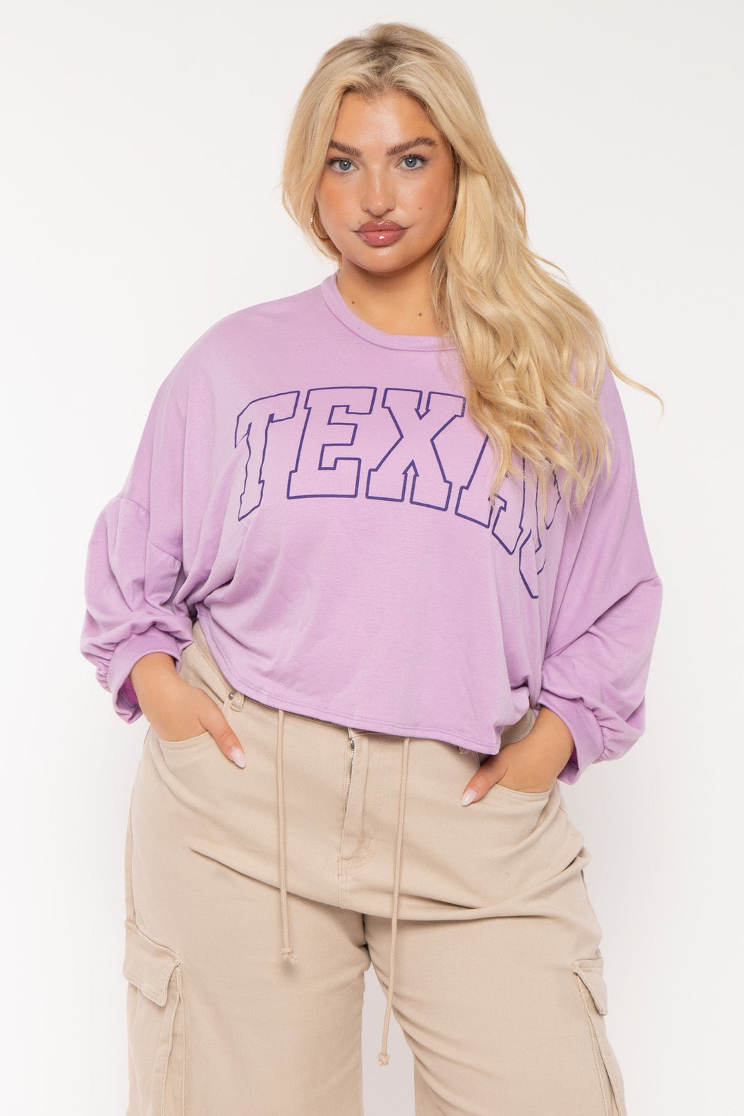 Jade By Jane Tops Plus Size Texas  Oversize Top- Lavender