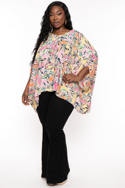 FIRST LOVE Tops Plus Size Tia  Leaf Print Blouse - Pink