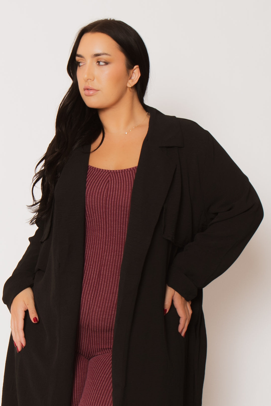 CULTURE CODE Tops Plus Size Timeless Tie Coat - Black