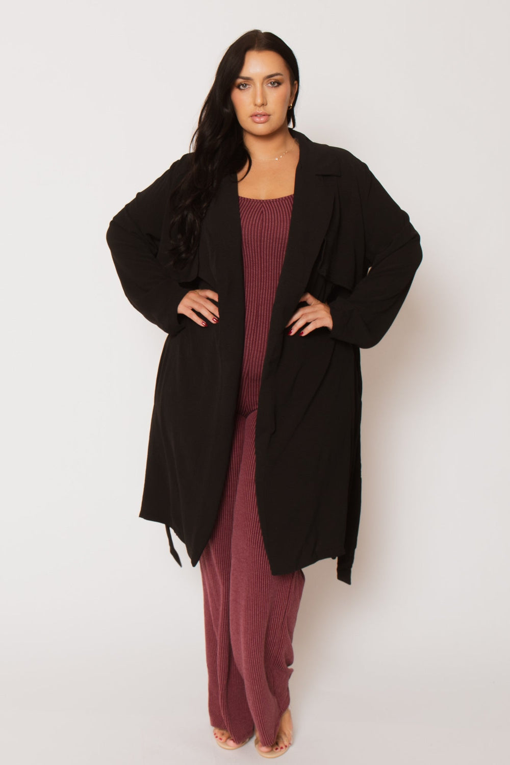 CULTURE CODE Tops Plus Size Timeless Tie Coat - Black