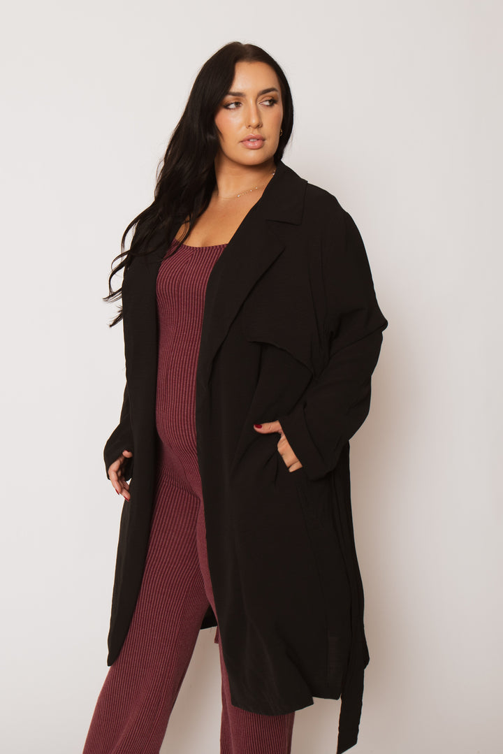 CULTURE CODE Tops Plus Size Timeless Tie Coat - Black