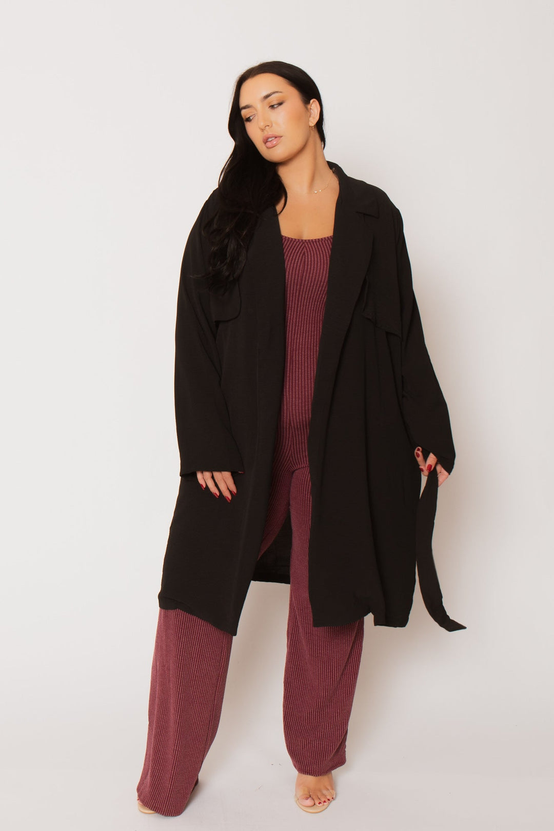 CULTURE CODE Tops Plus Size Timeless Tie Coat - Black