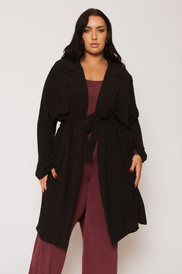 CULTURE CODE Tops Plus Size Timeless Tie Coat - Black