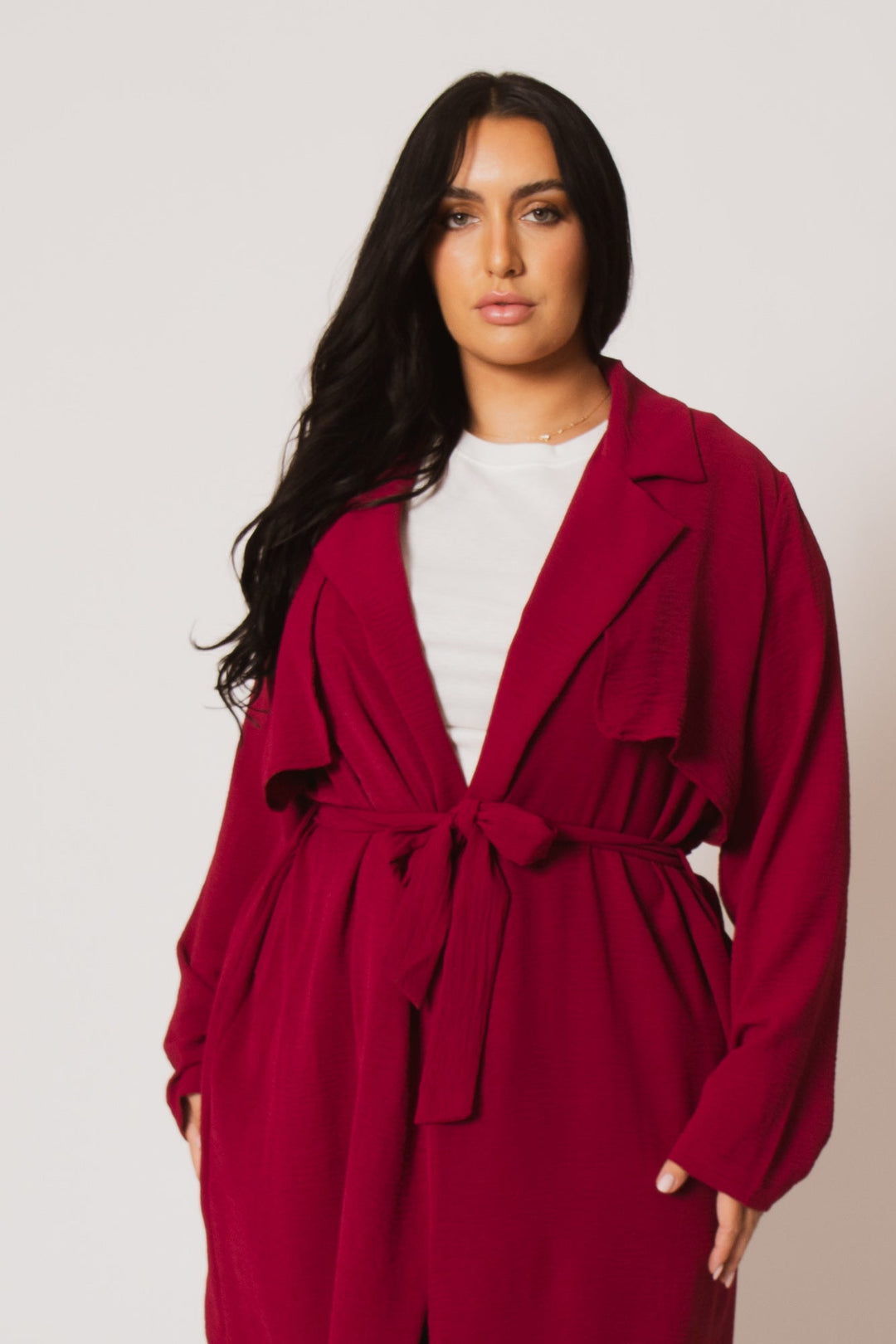 CULTURE CODE Tops Plus Size Timeless Tie Coat - Magenta