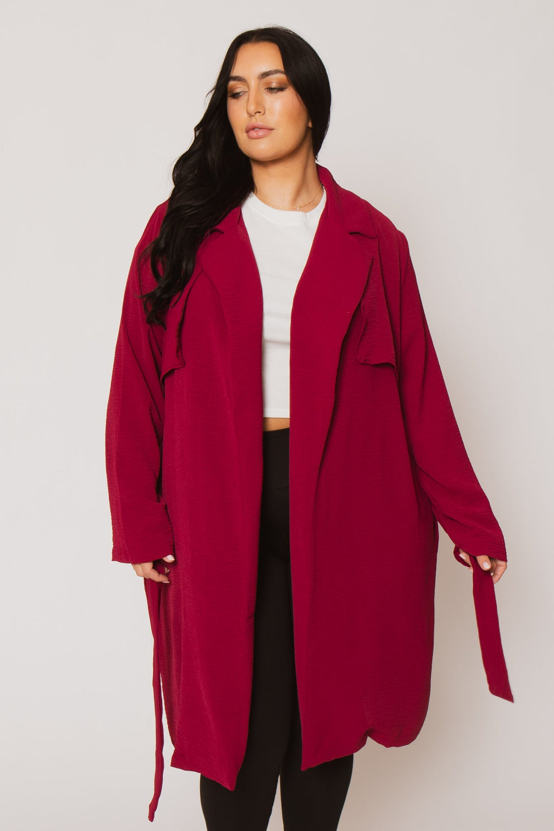 CULTURE CODE Tops Plus Size Timeless Tie Coat - Magenta