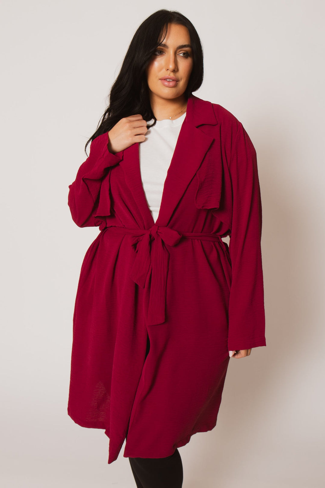 CULTURE CODE Tops Plus Size Timeless Tie Coat - Magenta