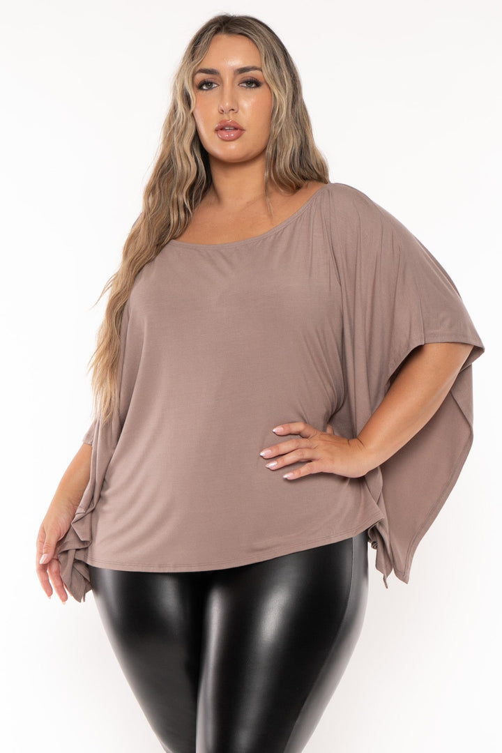 Curvy Sense Tops Plus Size Tori Off The Shoulder Top - Mocha