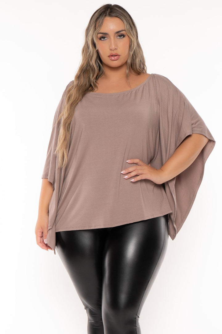 Curvy Sense Tops Plus Size Tori Off The Shoulder Top - Mocha