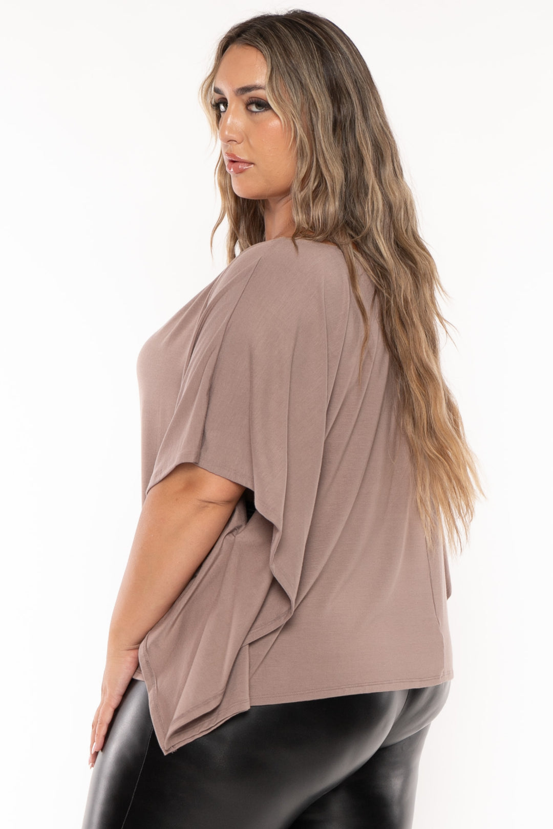 Curvy Sense Tops Plus Size Tori Off The Shoulder Top - Mocha