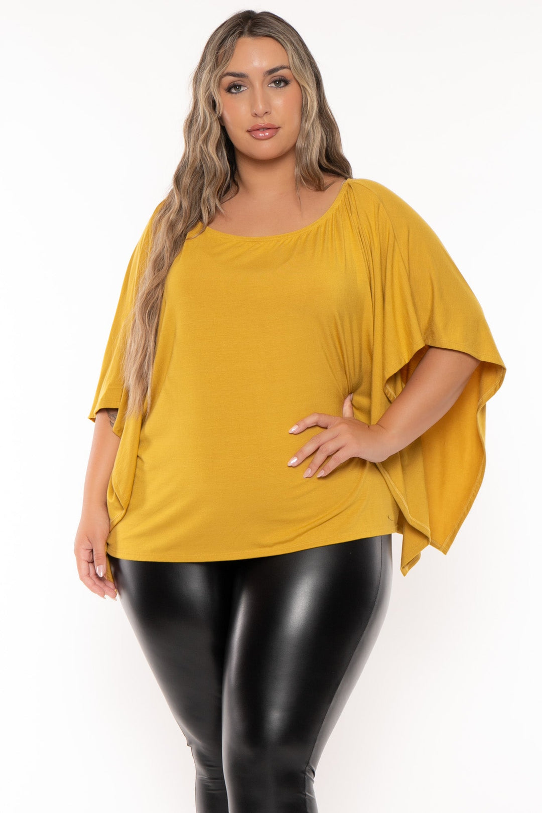 Curvy Sense Tops Plus Size Tori Off The Shoulder Top - Mustard