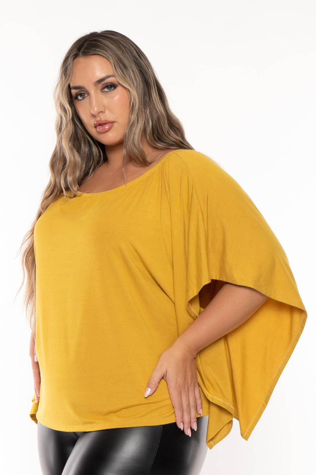 Curvy Sense Tops Plus Size Tori Off The Shoulder Top - Mustard