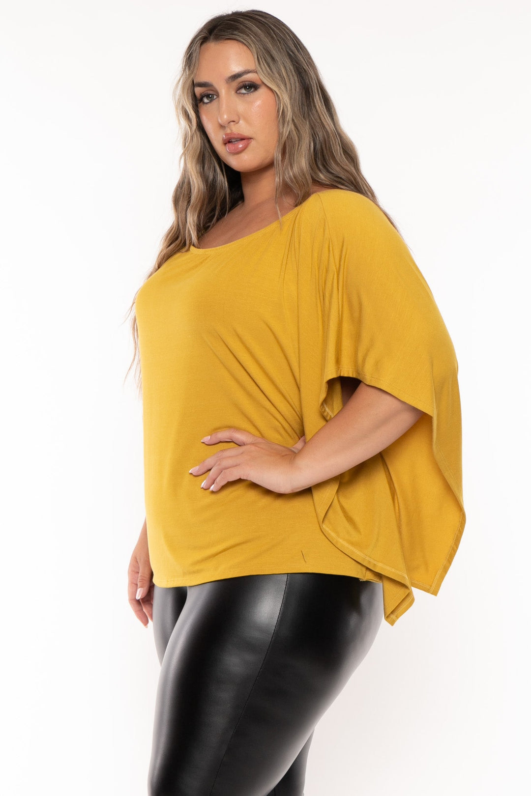 Curvy Sense Tops Plus Size Tori Off The Shoulder Top - Mustard