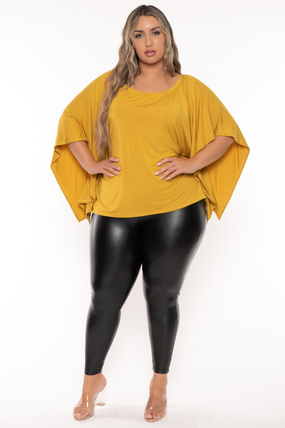 Curvy Sense Tops Plus Size Tori Off The Shoulder Top - Mustard