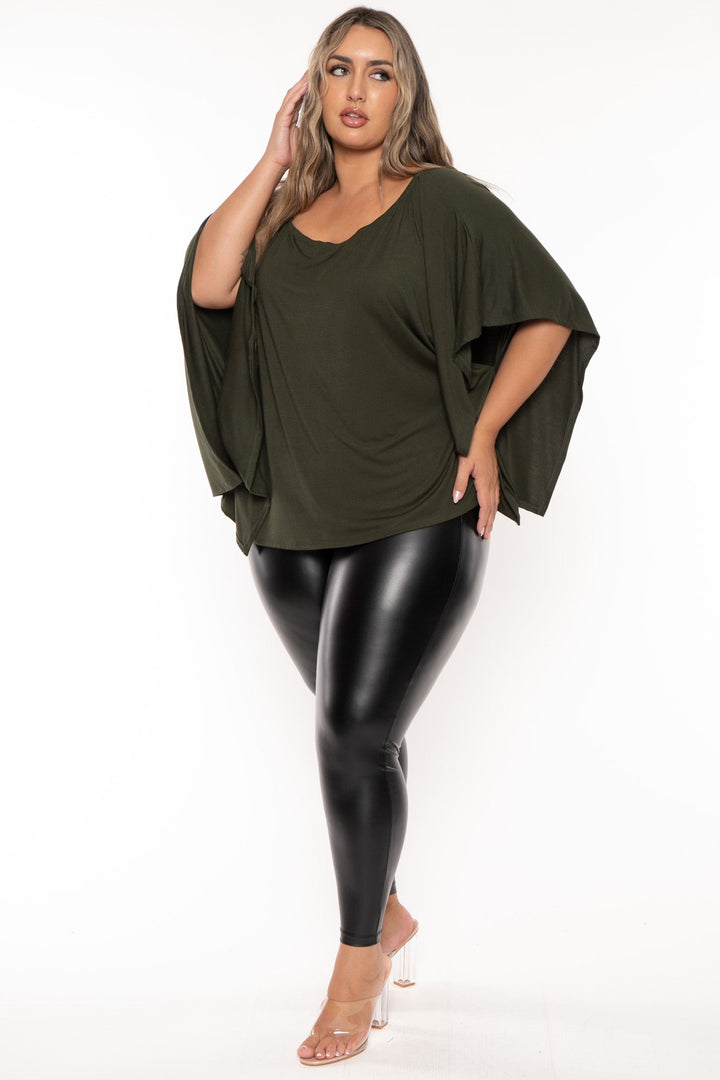 Curvy Sense Tops Plus Size Tori Off The Shoulder Top - Olive