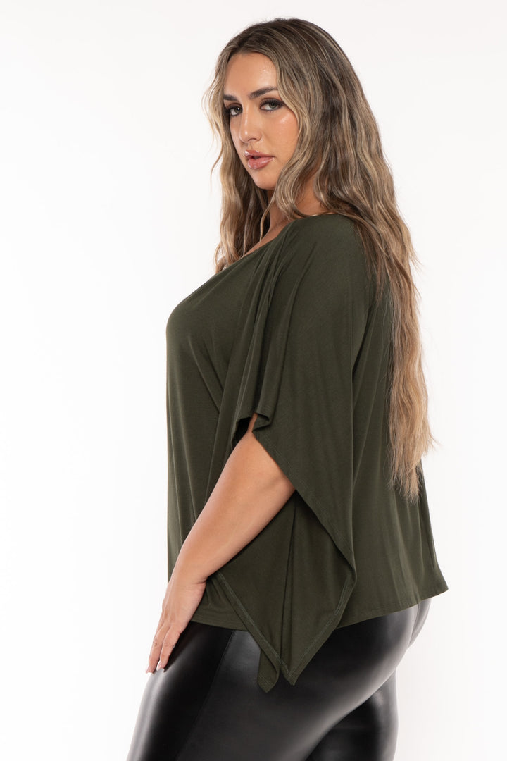 Curvy Sense Tops Plus Size Tori Off The Shoulder Top - Olive