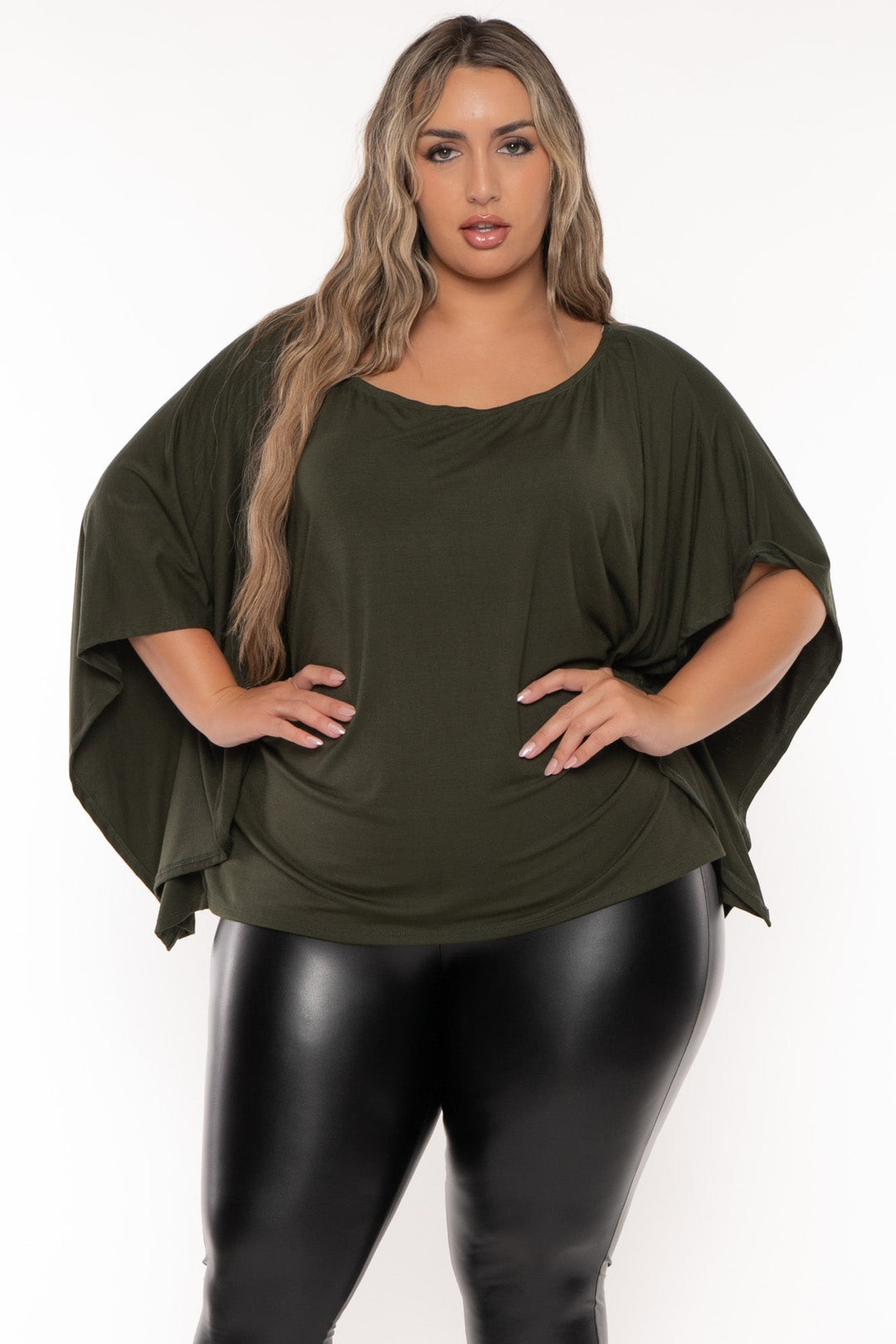 Curvy Sense Tops Plus Size Tori Off The Shoulder Top - Olive