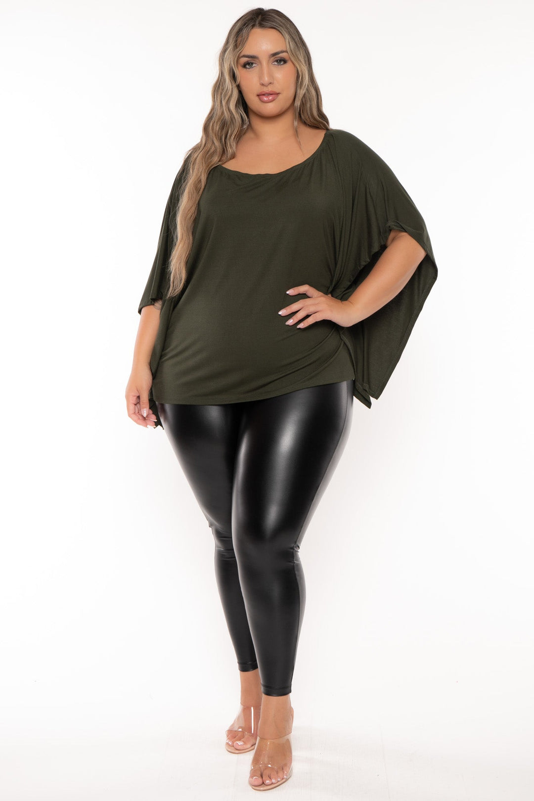 Curvy Sense Tops Plus Size Tori Off The Shoulder Top - Olive