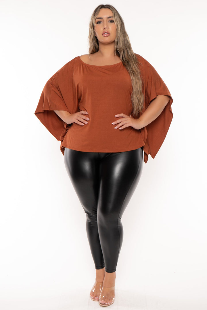 Curvy Sense Tops Plus Size Tori Off The Shoulder Top - Rust