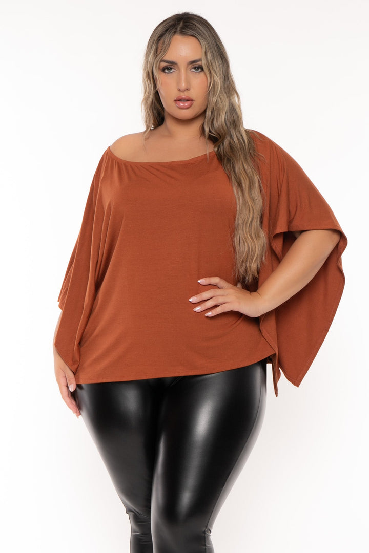 Curvy Sense Tops Plus Size Tori Off The Shoulder Top - Rust