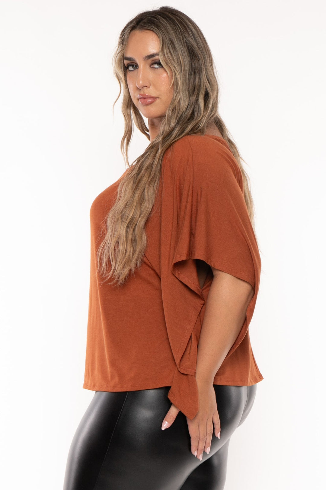 Curvy Sense Tops Plus Size Tori Off The Shoulder Top - Rust