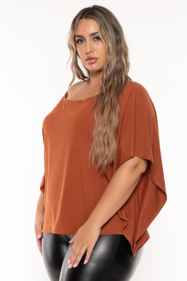 Curvy Sense Tops Plus Size Tori Off The Shoulder Top - Rust