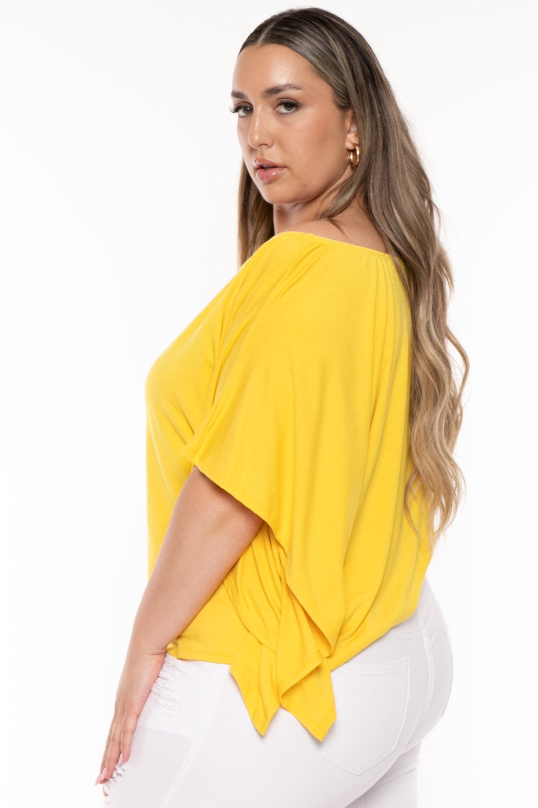 Curvy Sense Tops Plus Size Tori  Off The Shoulder Top - Yellow