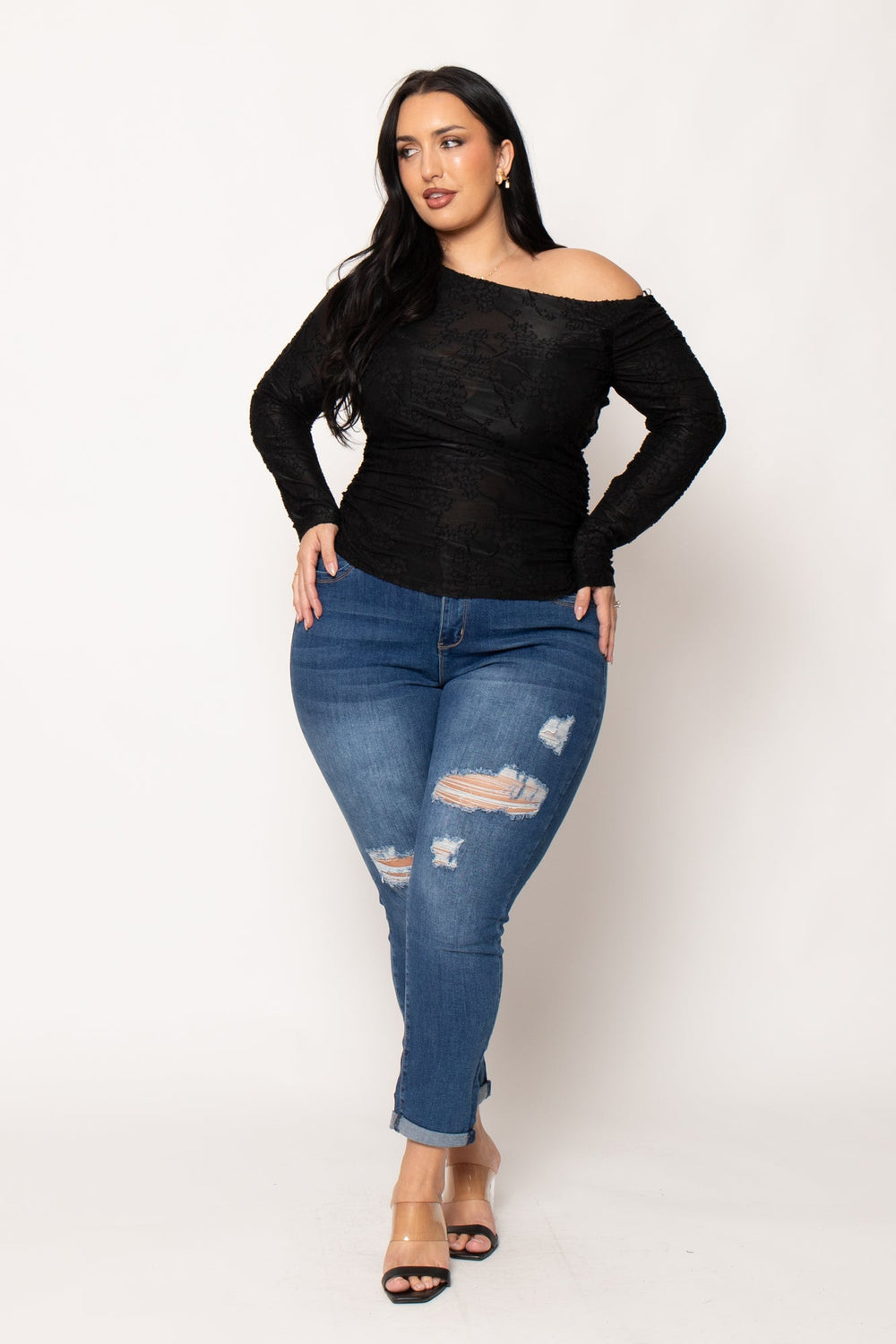 Talent Tops Plus Size Valencia Sheer Elegance Top - Black