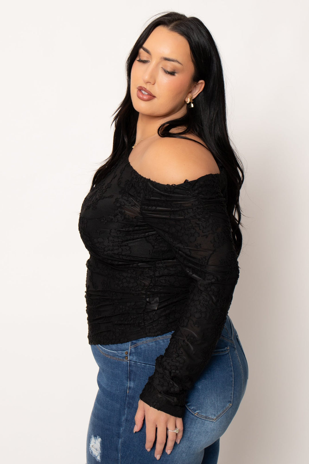 Talent Tops Plus Size Valencia Sheer Elegance Top - Black
