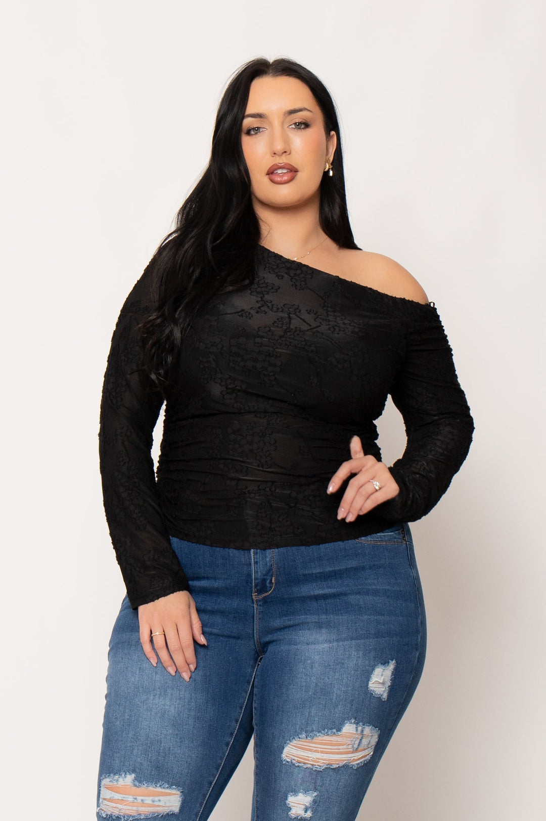 Talent Tops Plus Size Valencia Sheer Elegance Top - Black