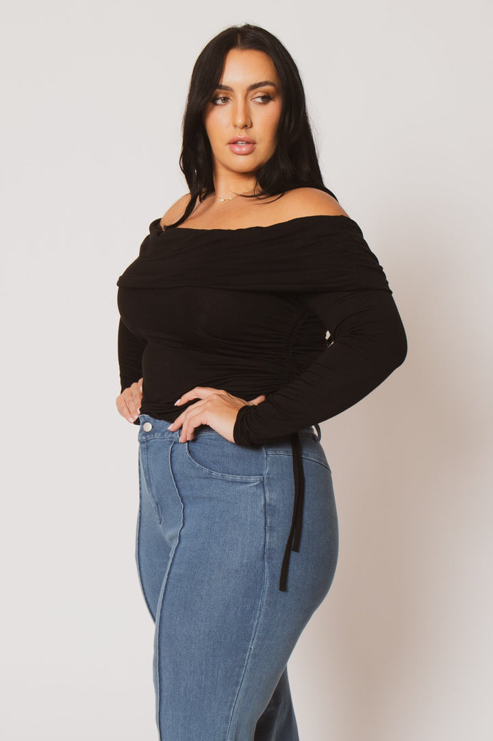 Blue Leopard Tops Plus Size Valentina Ruched Top  - Black