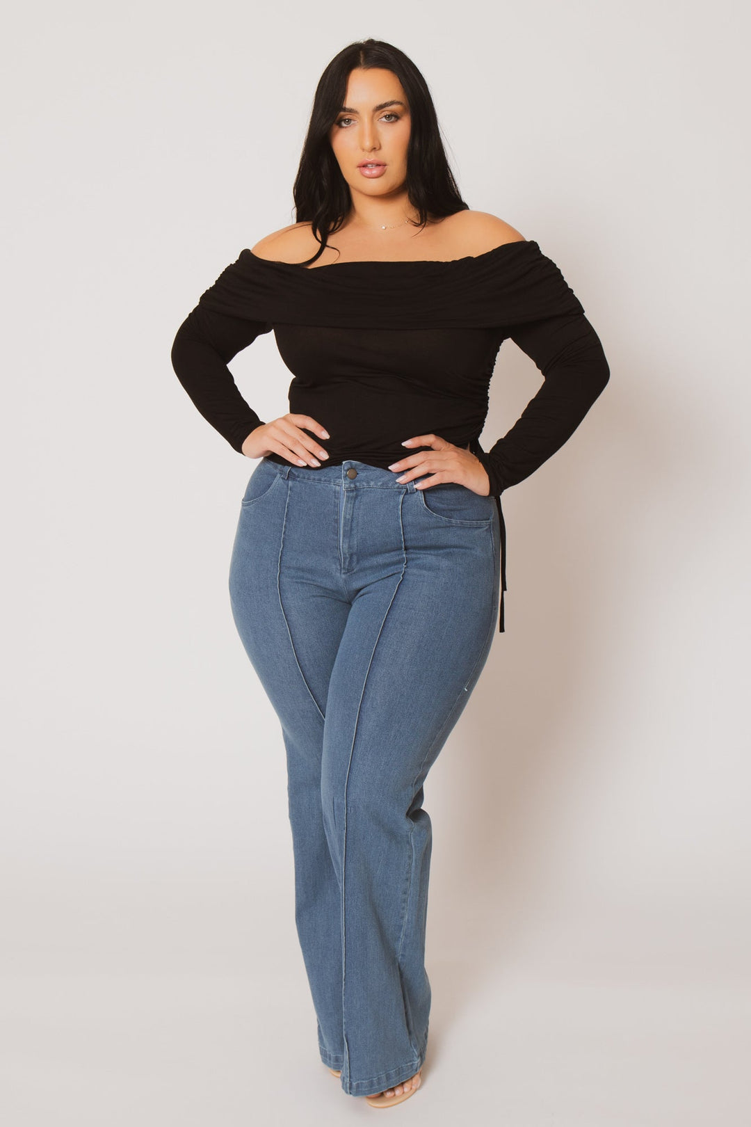 Blue Leopard Tops Plus Size Valentina Ruched Top  - Black