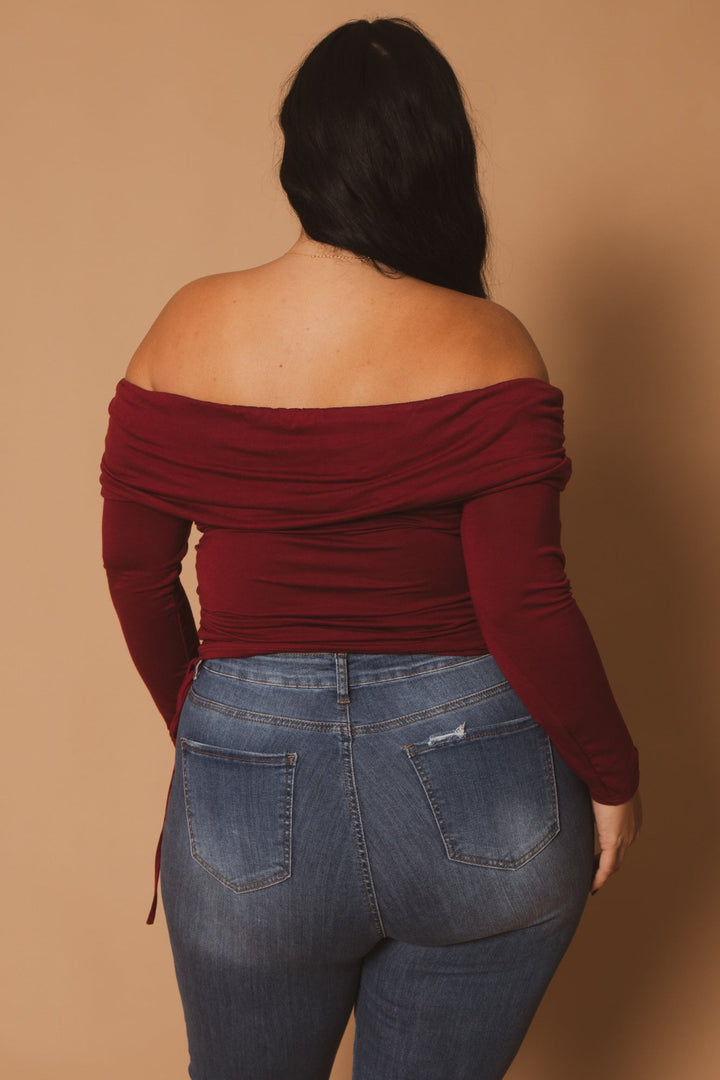 Blue Leopard Tops Plus Size Valentina Ruched Top  - Burgundy