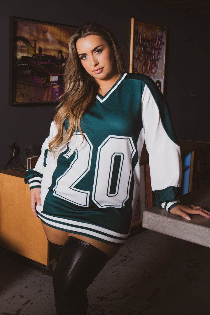 China Tops 1X / Green Plus Size Varsity Jersey Sweatshirt - Green