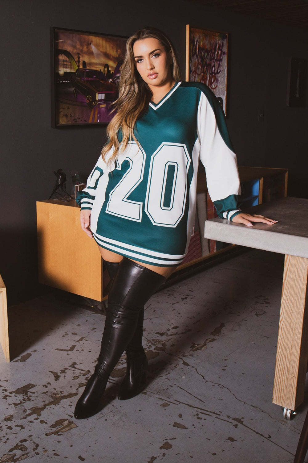 China Tops 1X / Green Plus Size Varsity Jersey Sweatshirt - Green