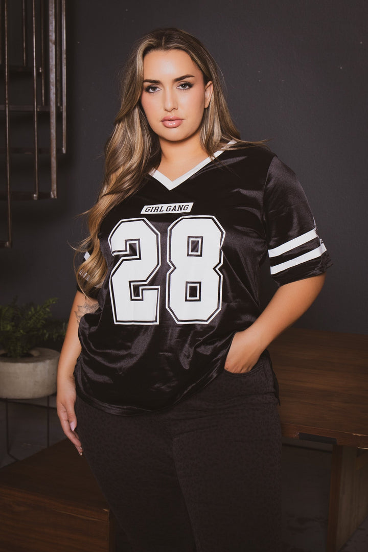 China Tops Plus Size Varsity Jersey Top - Black