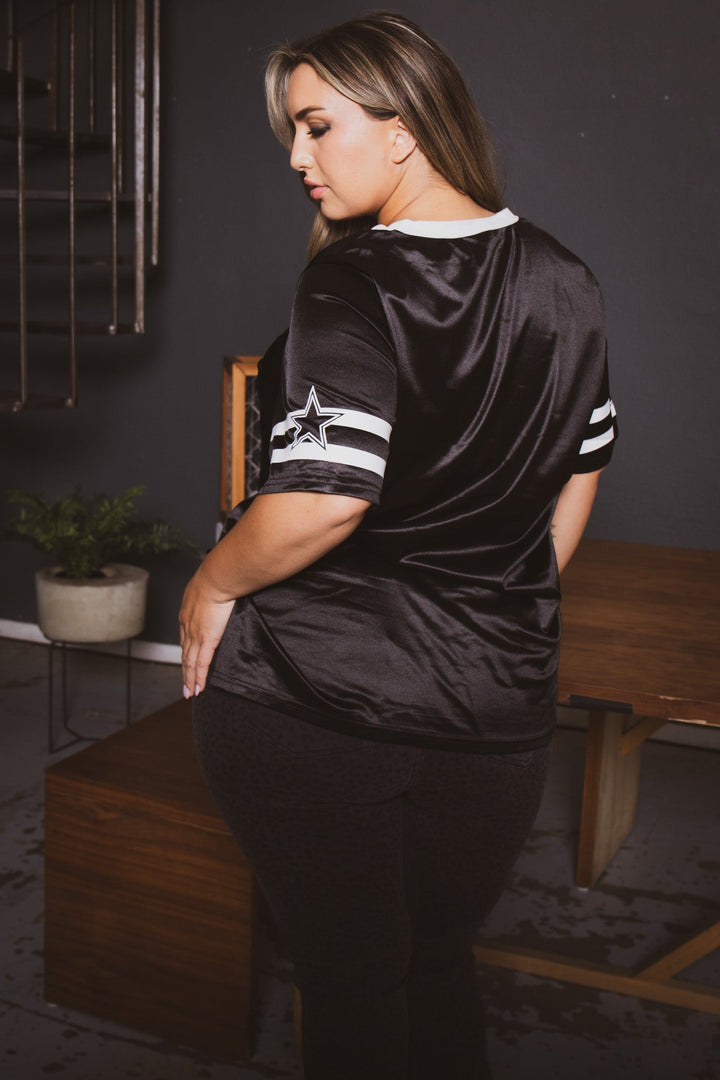 China Tops Plus Size Varsity Jersey Top - Black