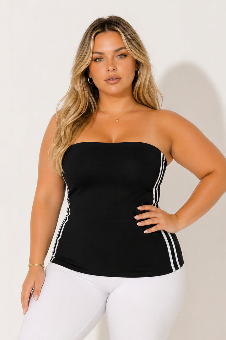 Ambiance Tops Plus Size Varsity Muse Tube Top - Black