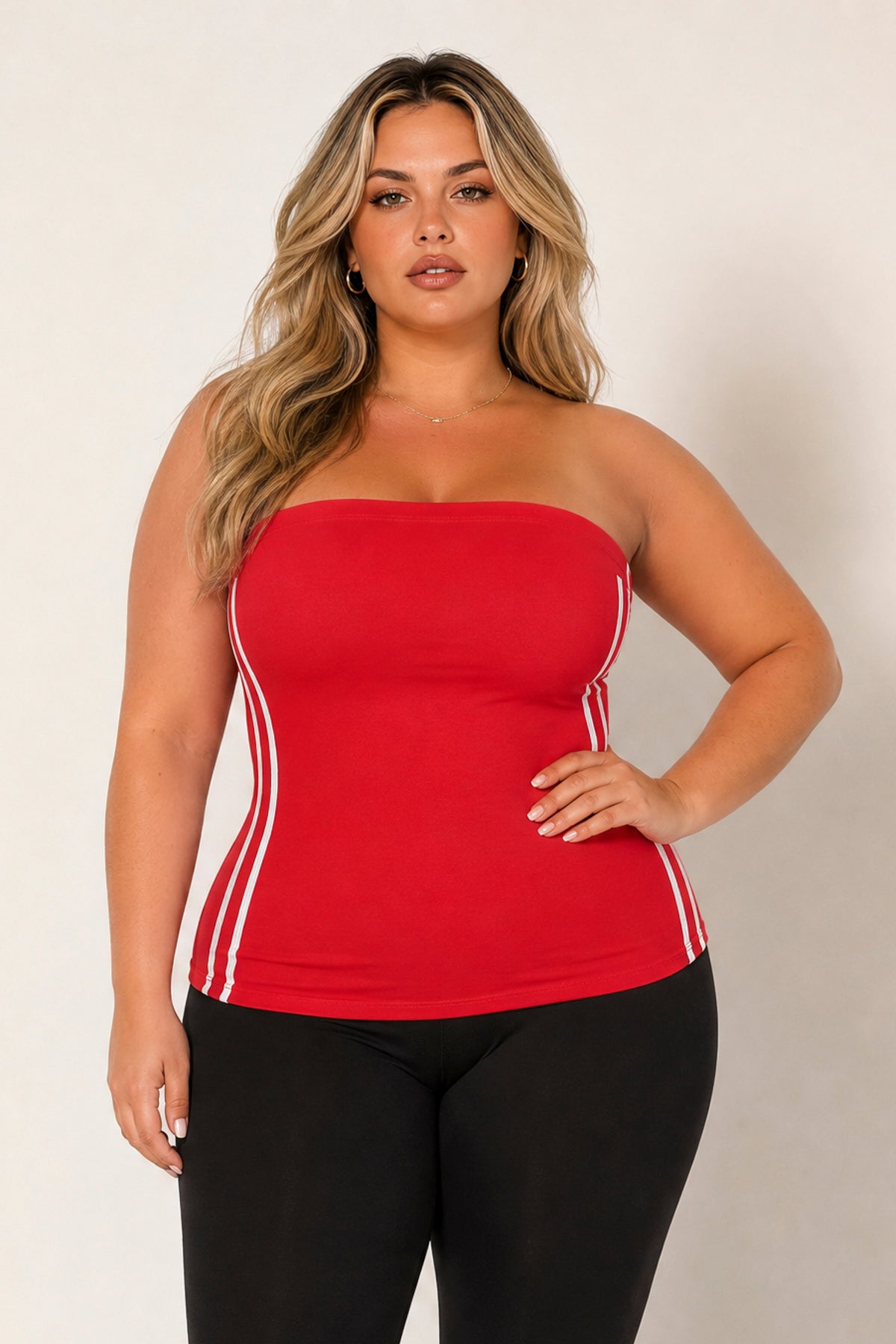 トップス tope tube top Women's Plus Size Varsity Muse Tube Top - Red - Curvy Sense