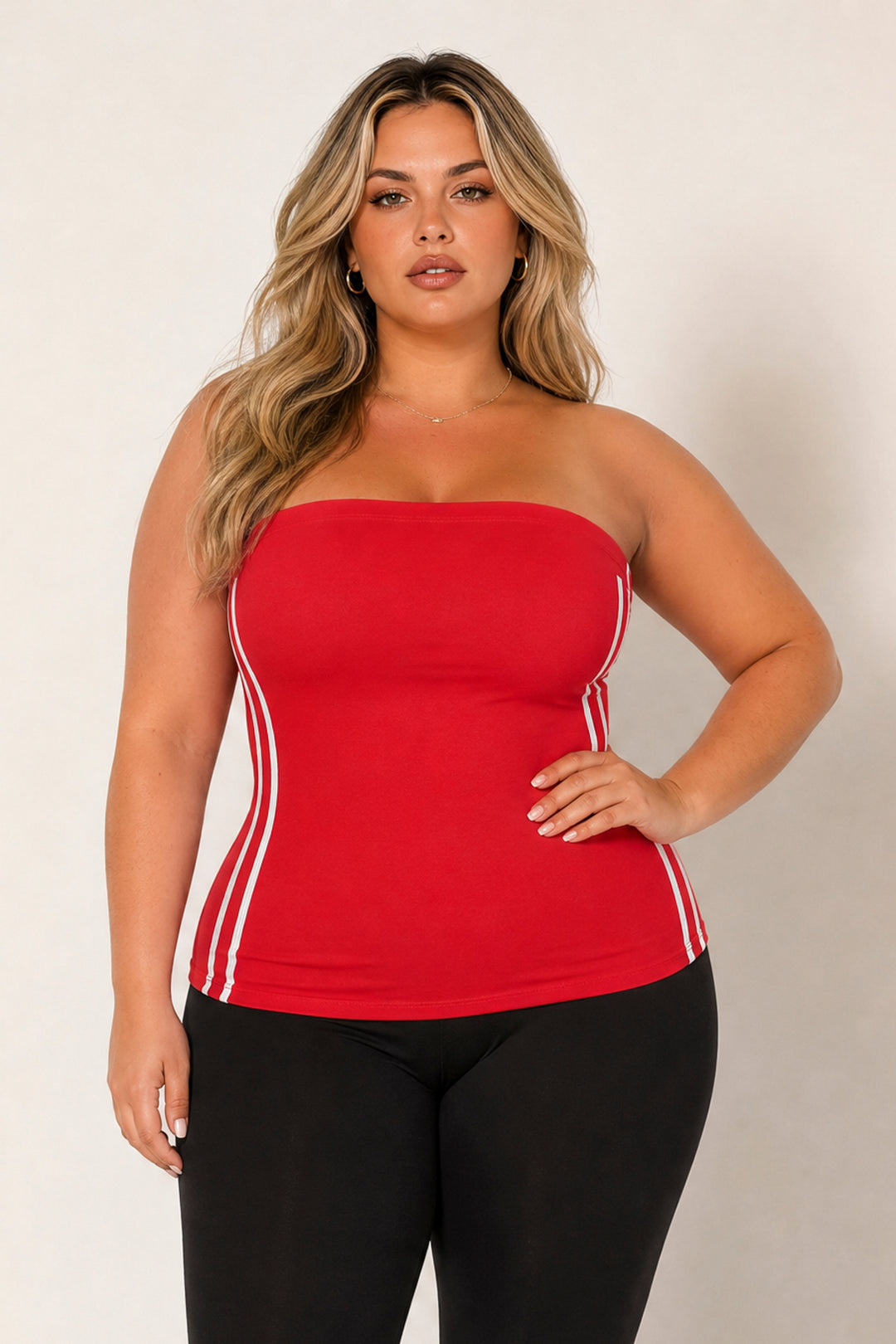 Ambiance Tops Plus Size Varsity Muse Tube Top - Red