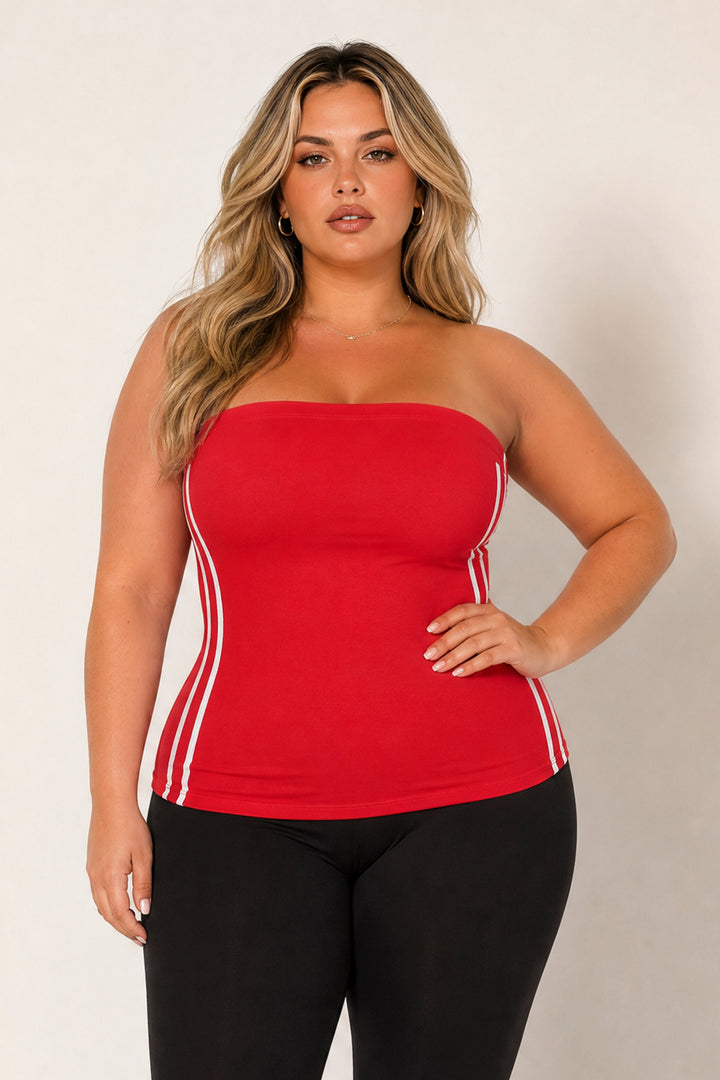 Ambiance Tops Plus Size Varsity Muse Tube Top - Red
