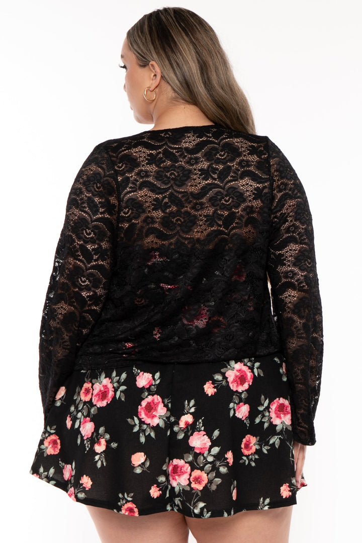 Curvy Sense Tops Plus Size Verla  Lace  Shrug - Black