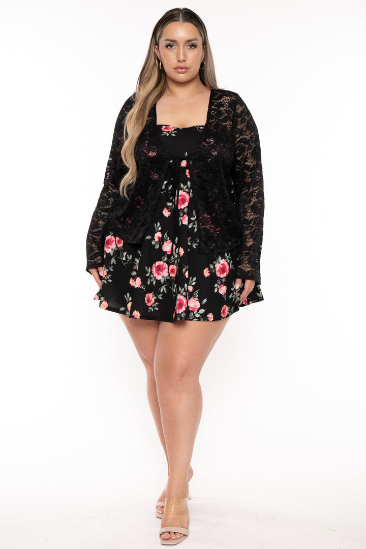 Curvy Sense Tops Plus Size Verla  Lace  Shrug - Black