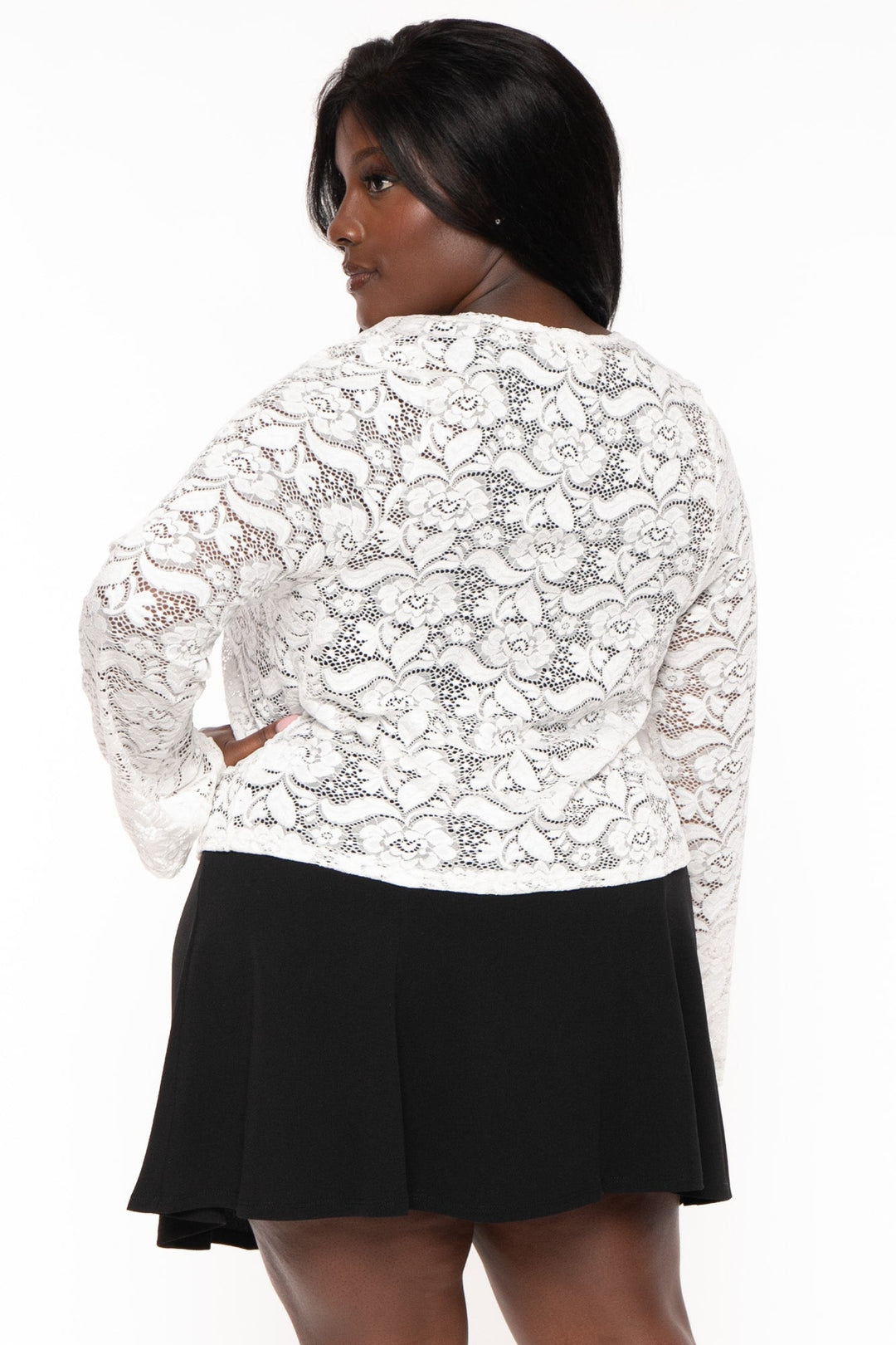 Curvy Sense Tops Plus Size Verla  Lace  Shrug - Ivory