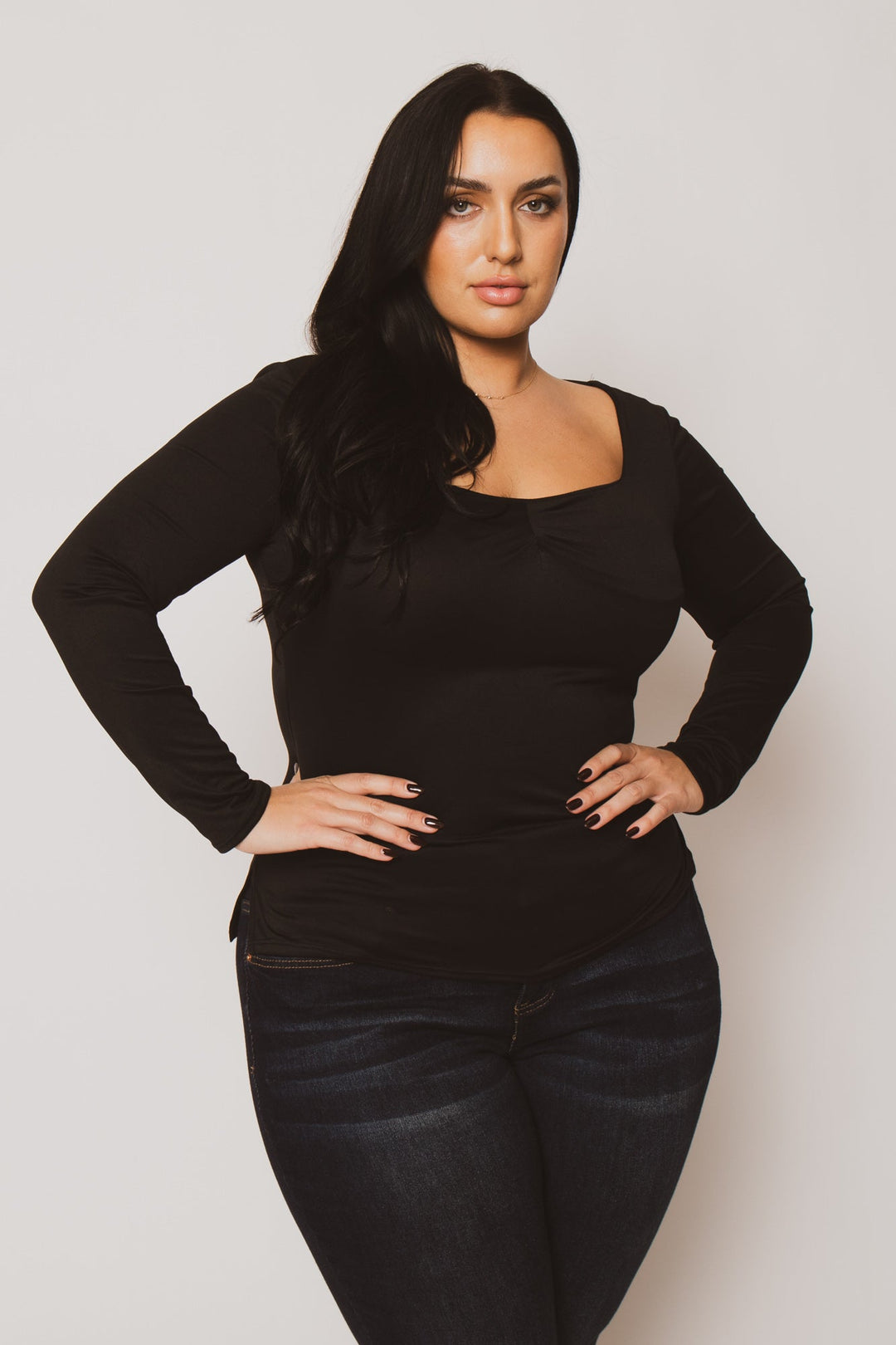 Blue Leopard Tops Plus Size Vienna Cinch Top  - Black