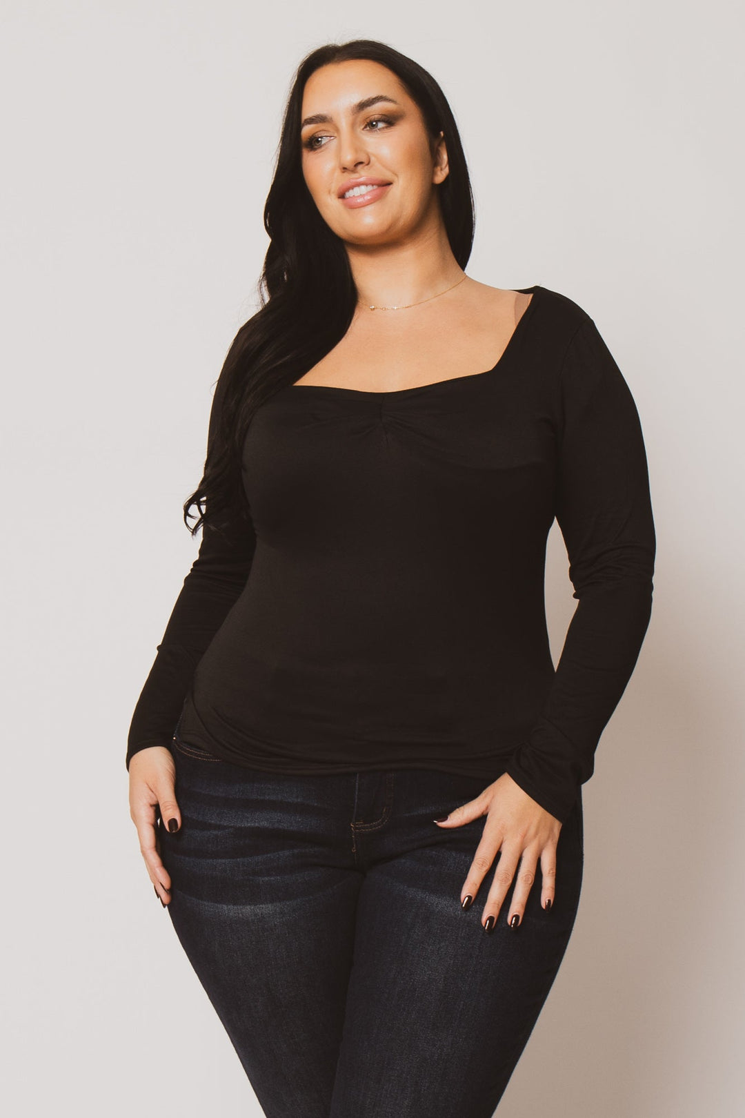 Blue Leopard Tops Plus Size Vienna Cinch Top  - Black