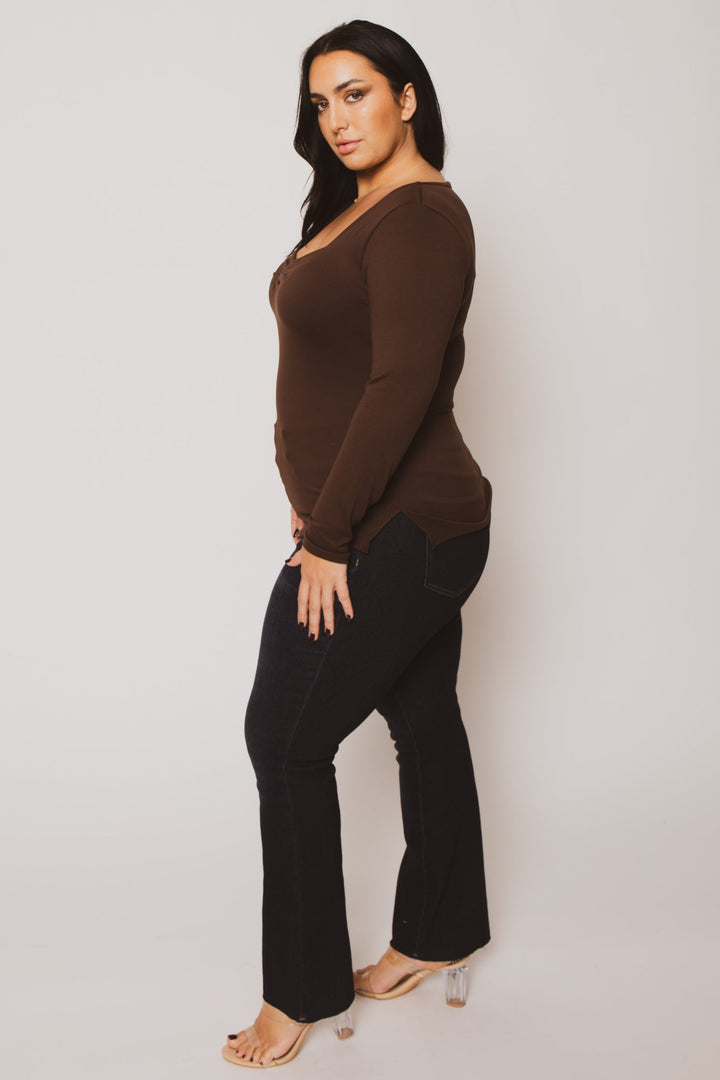 Blue Leopard Tops Plus Size Vienna Cinch Top  - Brown